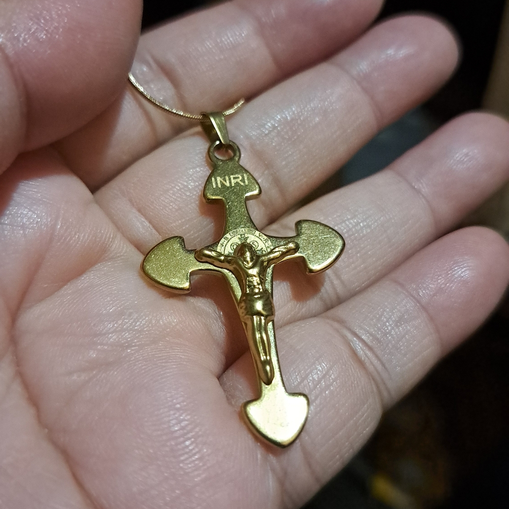 Gold Crucifix Pendant with INRI